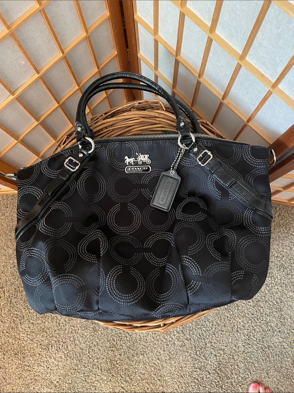Coach Madison Sophia Black Signature Circle Satchel with Silver Hardware Y2K